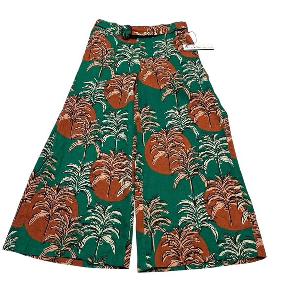 Nicole Miller Pants Womens S Green Tropical Linen Flax Wide‎ Leg Coastal Beachy - Picture 3 of 11